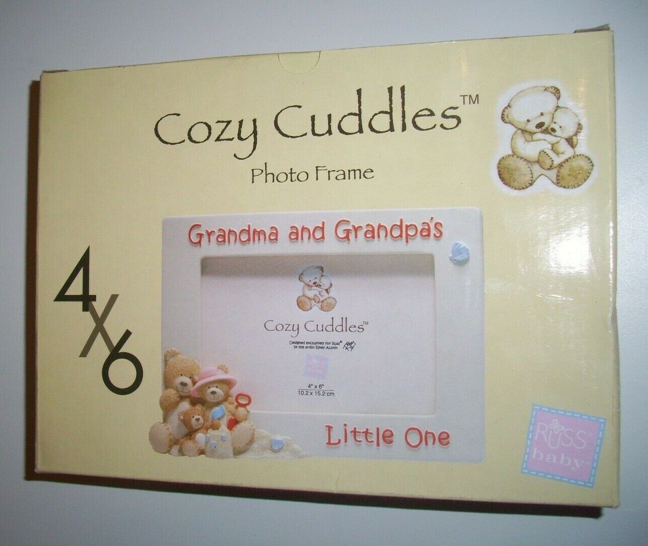 RUSS BERRIE COZY CUDDLES GRANDMA & GRANDPA'S LITTLE ONE PHOTO FRAME 6"" x 4""