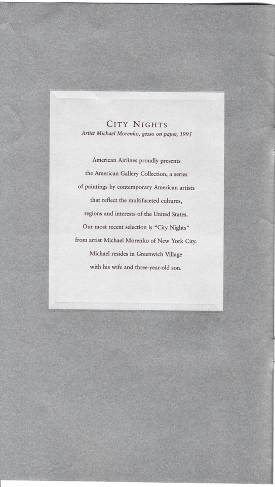 De colección AMERICAN AIRLINES Business Class MENU con artista Michael Morenko 1995 Foto 3 de 4