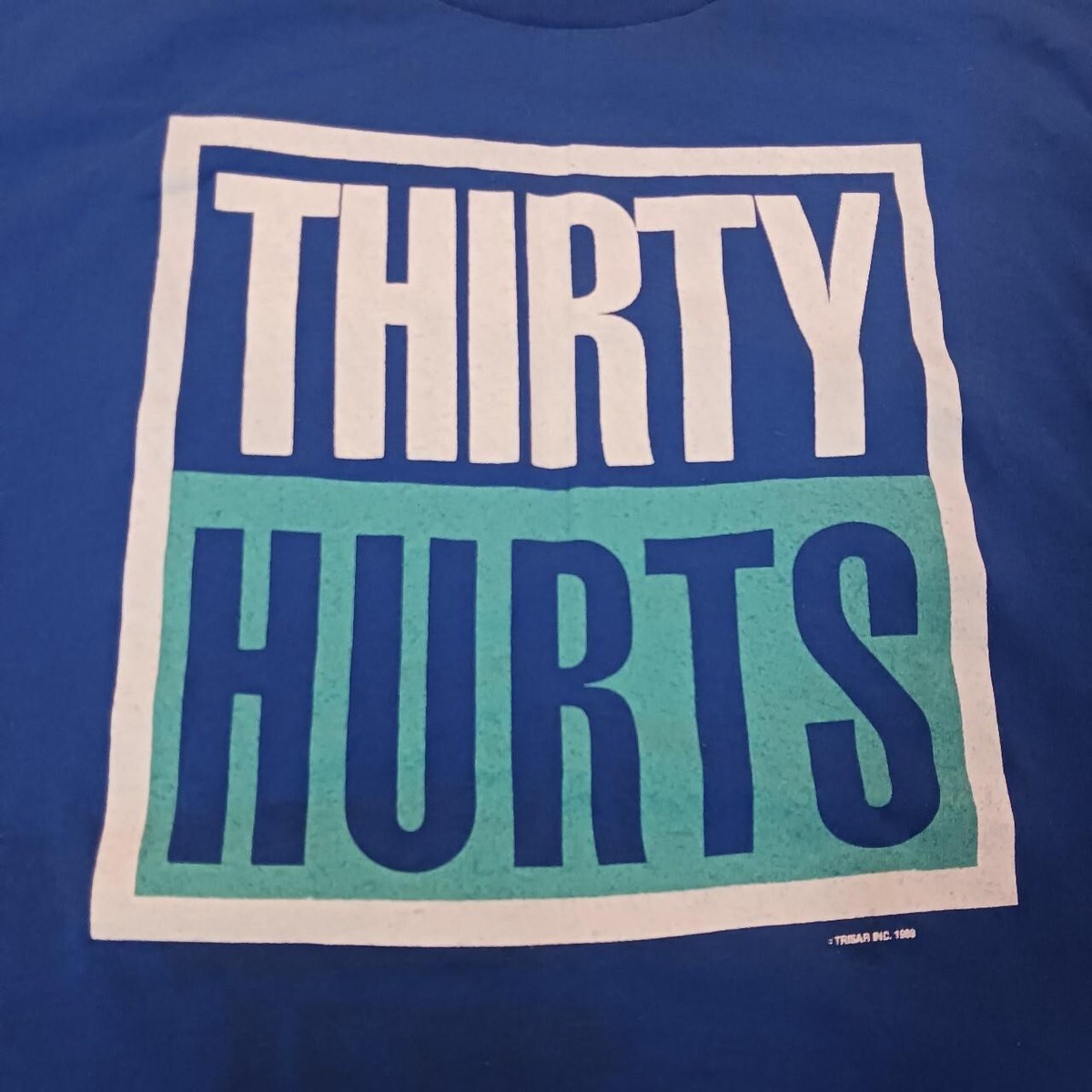 Vintage 80s Single Stitch Thirty Hurts Graphic T Shirt Large Blue 