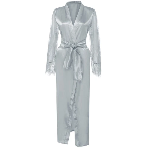 Damen Satin Lang Nachthemd Seide Spitze Dessous Nachthemd Nachtwäsche Sexy Morgenmantel - Bild 11 von 30