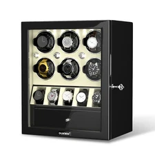 New Automatic 6 Watch Winder With 5 Watch Display Storage Box LED Patent Design