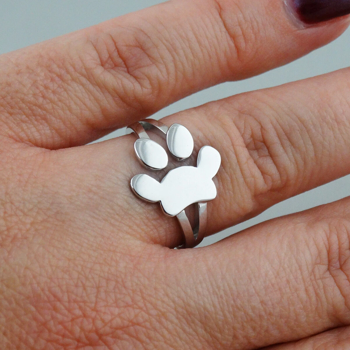 Polished Paw Print Ring 925 Sterling Silver Sz. 6 10 Pet Dog Love Cat Gift NEW