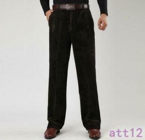 Men's Winter High Waist Warm Corduroy Trousers Formal Straight Thick Trousers - Picture 11 of 12