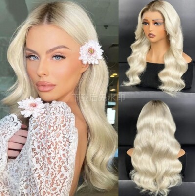Platinum Blonde With Dark Root Body Wave 13x4 Lace Front Human Hair Wig