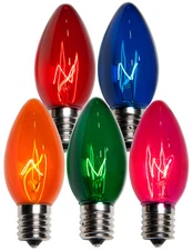 25 C9 Multi-Color Incandescent Christmas Light Bulbs 7 Watt Transparent