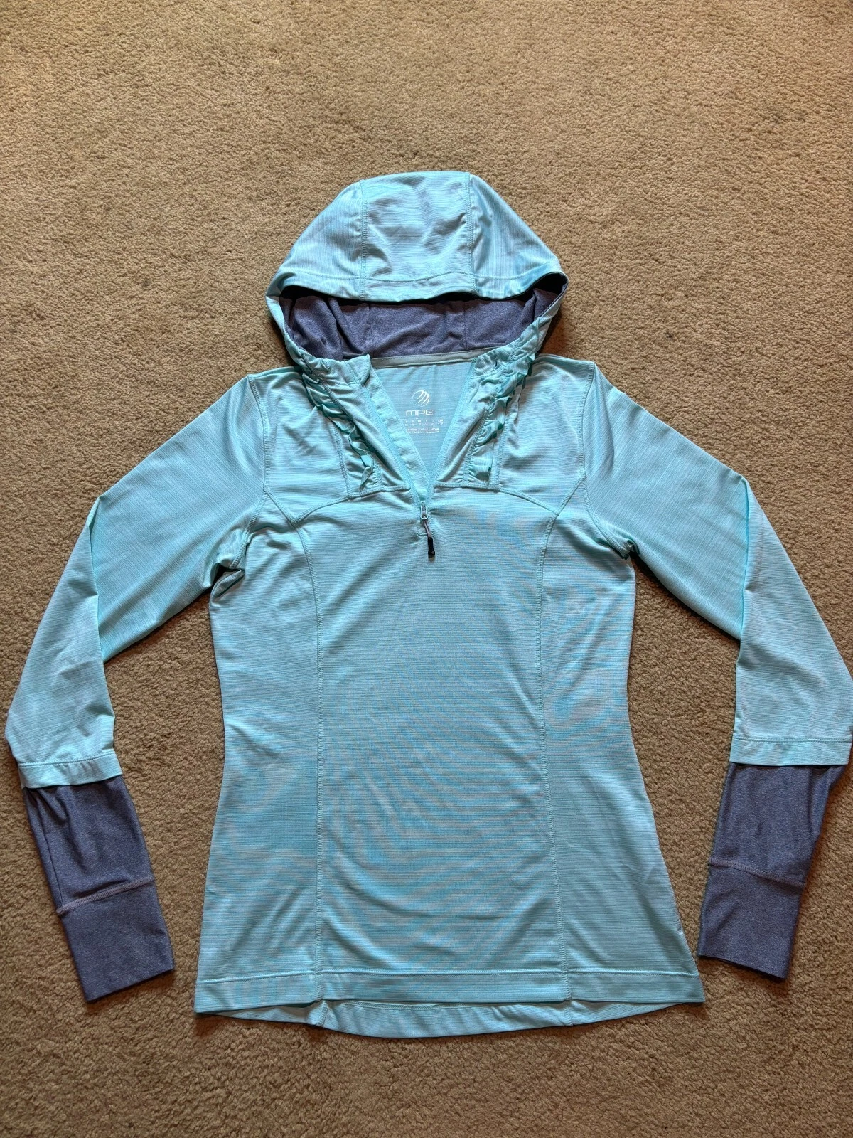 mpg mint aqua quick dry ruffled pullover hoodie