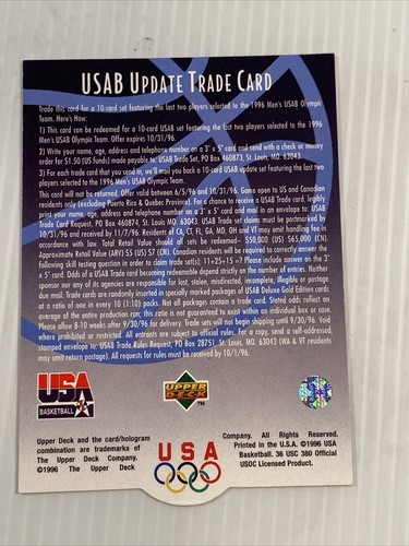Tarjeta comercial de actualización de baloncesto USAB Upper Deck 1995-96 Upper Deck - Imagen 2 de 2