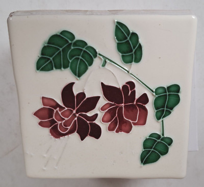 Vintage Floral Garland Hand Painted Embossed Tubelined Decorative Tile Fuchia