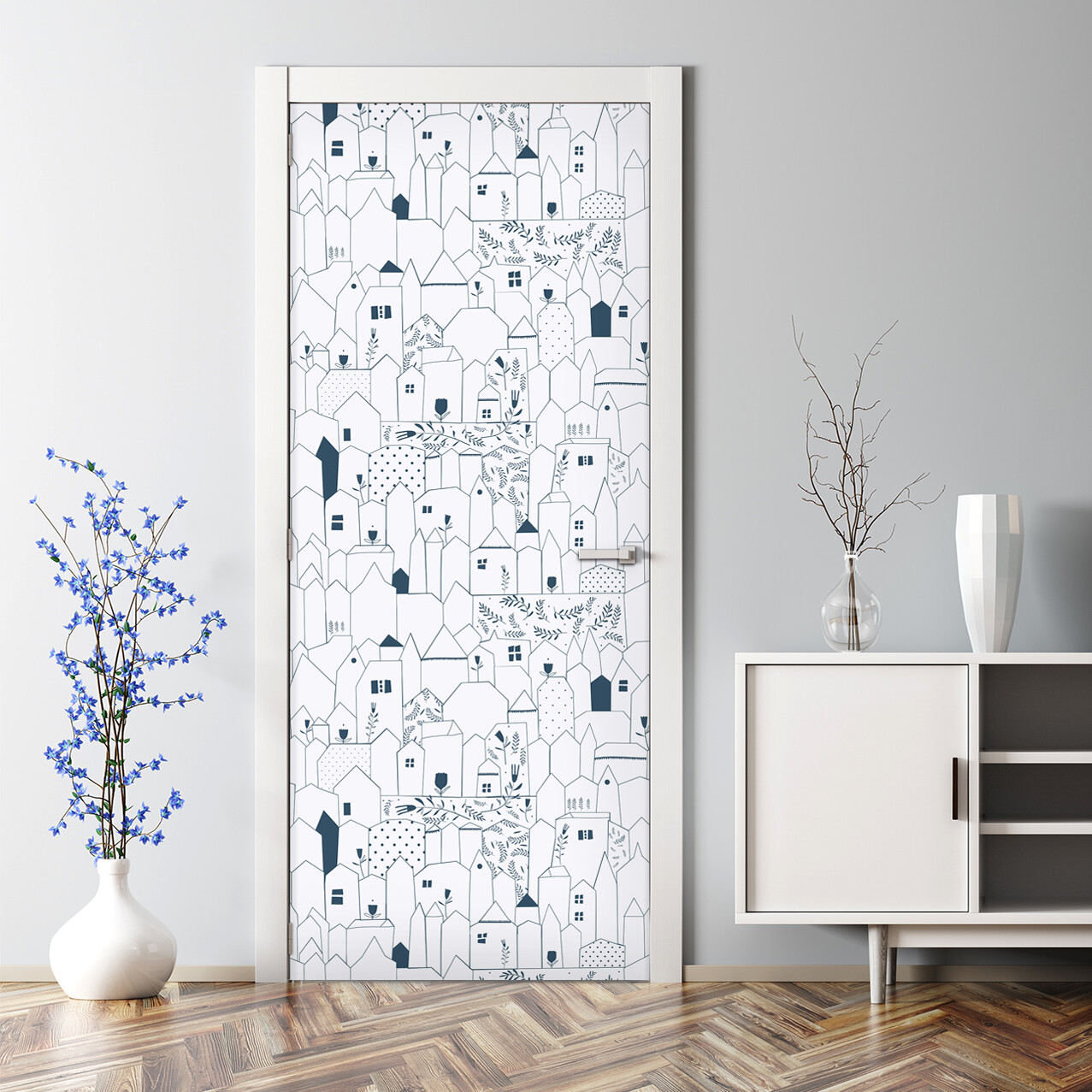Self-adhesive bubble-free door sticker for homes and apartments decor