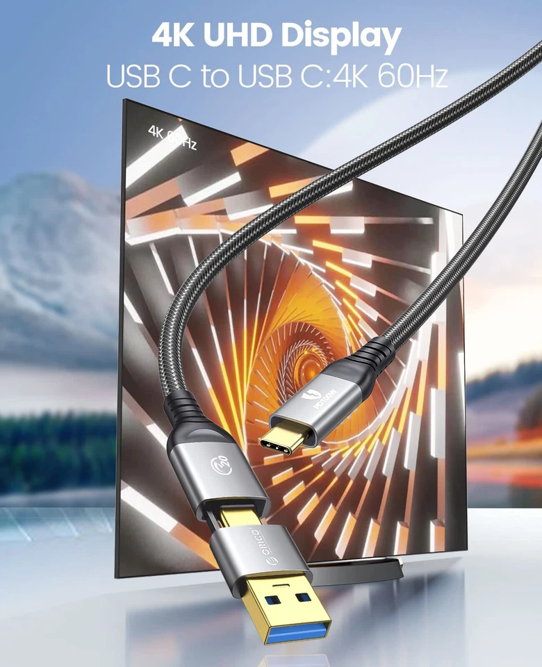 ORICO 100W USB C 3.2 Gen2 Cable Fast Charging, USB C to USB C/USB A - Image 2 of 4