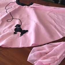 Pink Elastic Waist Felt Poodle Full Circle Skirt Hip Hop 50's Size XL W Scarf
