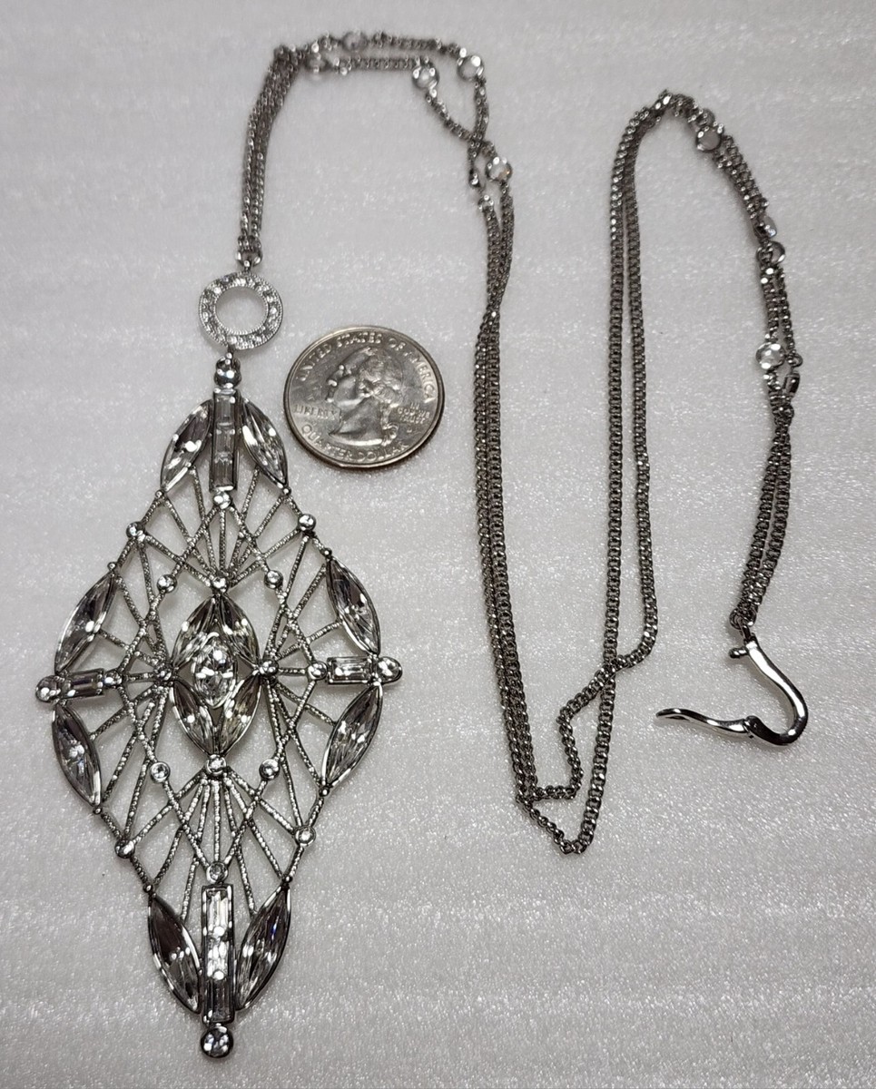 アクセサリー GIVENCHY crystal silver long necklace Givenchy Crystal Silver Tone Crystal Scroll Y Necklace