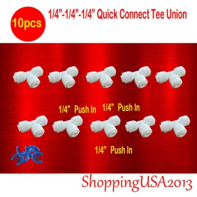 10 X Quick Connect Tee Fitting Connector 1/4-1/4'' Water Filter RO System