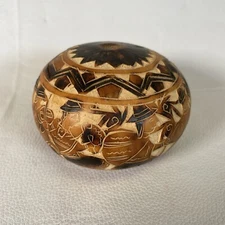 Peruvian Traditional Hand Carved Folk Art Gourd Mate Storyteller Llamas & Keeper