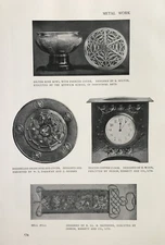 Art Nouveau Clock by E Wood, Bowl by Keswick School - Antique Print 1907