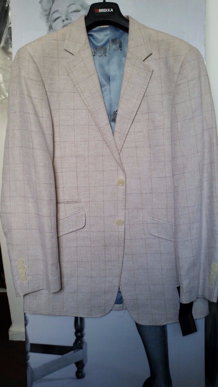 FILA BLAZER GIACCA UOMO WILLIAM HUNT SAVILE ROW LINO CHECK CREMA CHIARO SLIM FIT £835