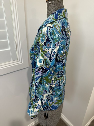 Vintage Retro 70s Handmade Blue Green Paisley Women’s Shirt Top S M 10 - Picture 7 of 13