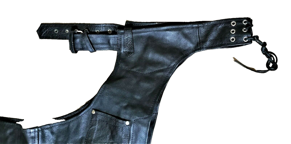 AK Adnan Leather Chaps Motorcycle Unisex Small Adj. Waist Zipper