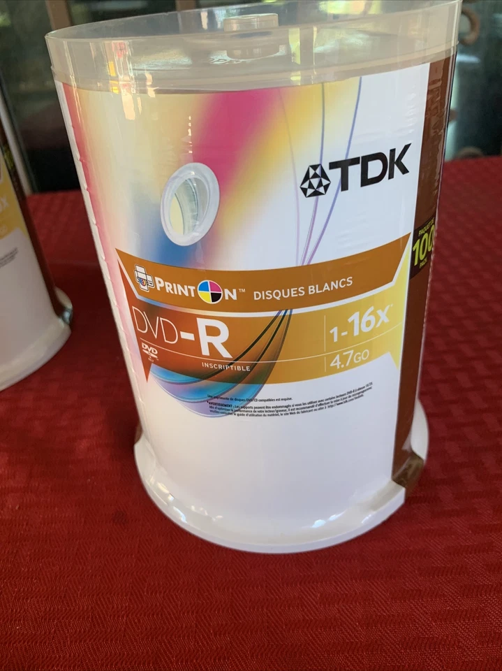TDK DVD-R 1-16x Print On White Disques Discs 100 Pack Spindle 4.7GB 1-16X NEW - Image 3 of 4