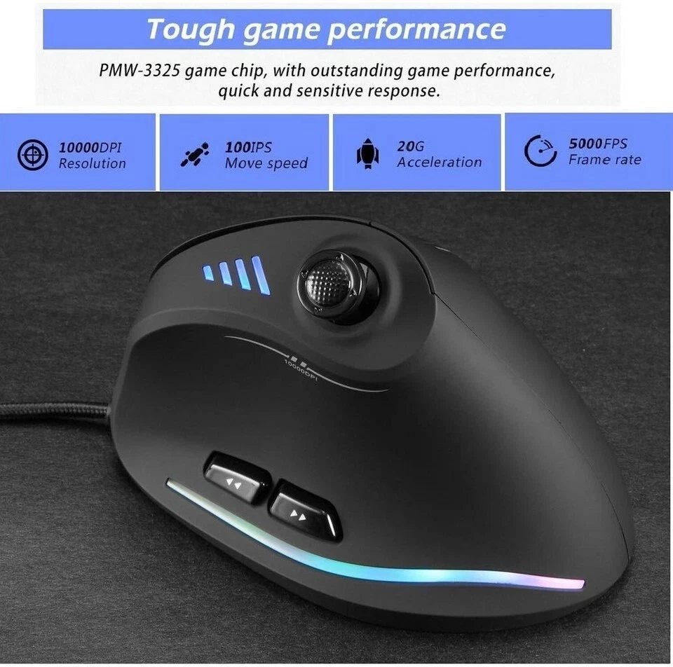 Vertical Gaming Mouse Wired RGB Ergonomic USB Joystick Programmable Mice Zelotes - Image 3 of 4