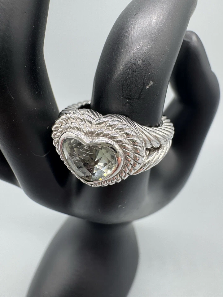 Anillo Judith Ripka Plata de Ley 925 Azul/Gris Espinela Corazón Doble Cuerda Talla 8 Foto 2 de 4