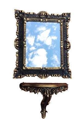 Wandspiegel mit Konsole Barock Spiegel Schwarz-gold 45x37 Spiegel antik Ablage - Bild 1 von 4