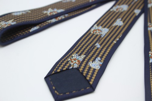 Mila Schon Made in Italy 100% Silk Tie Blue Tan Floral Flowers Necktie - Picture 6 of 11