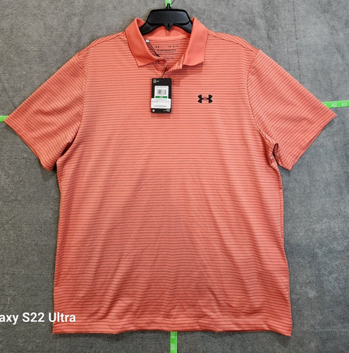 Under Armour Polo Shirt Men's L Perform Button Golf Shirt Orange Striped NWT
