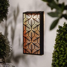 Solar Metal Wall Art Panel 5 Led Lights Home Garden Porch Fence Decor