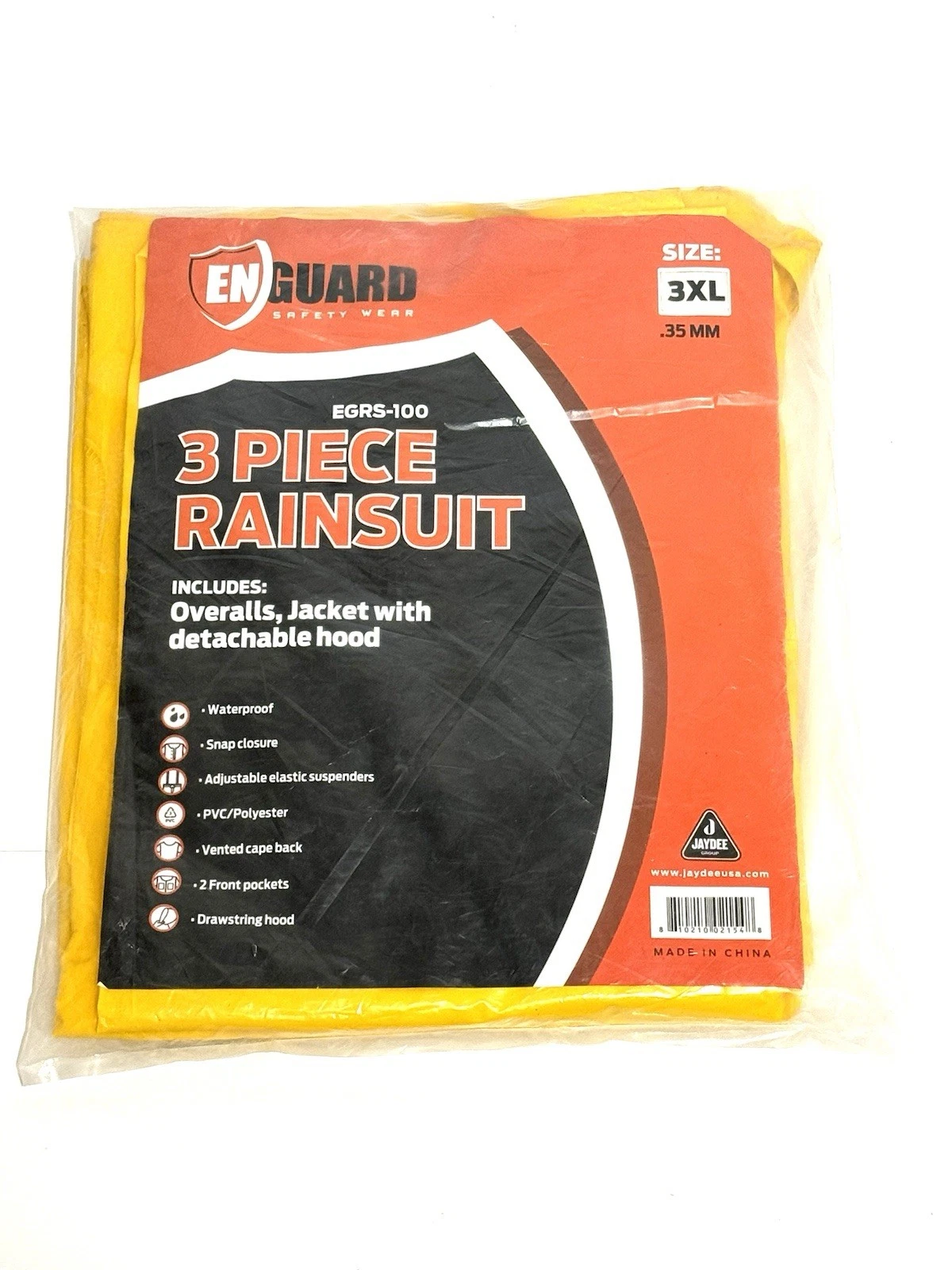 Jay Dee EnGuard EGRS-100 3XL .35mm 3-Pc Rainsuit Overalls Jacket Detachable Hood