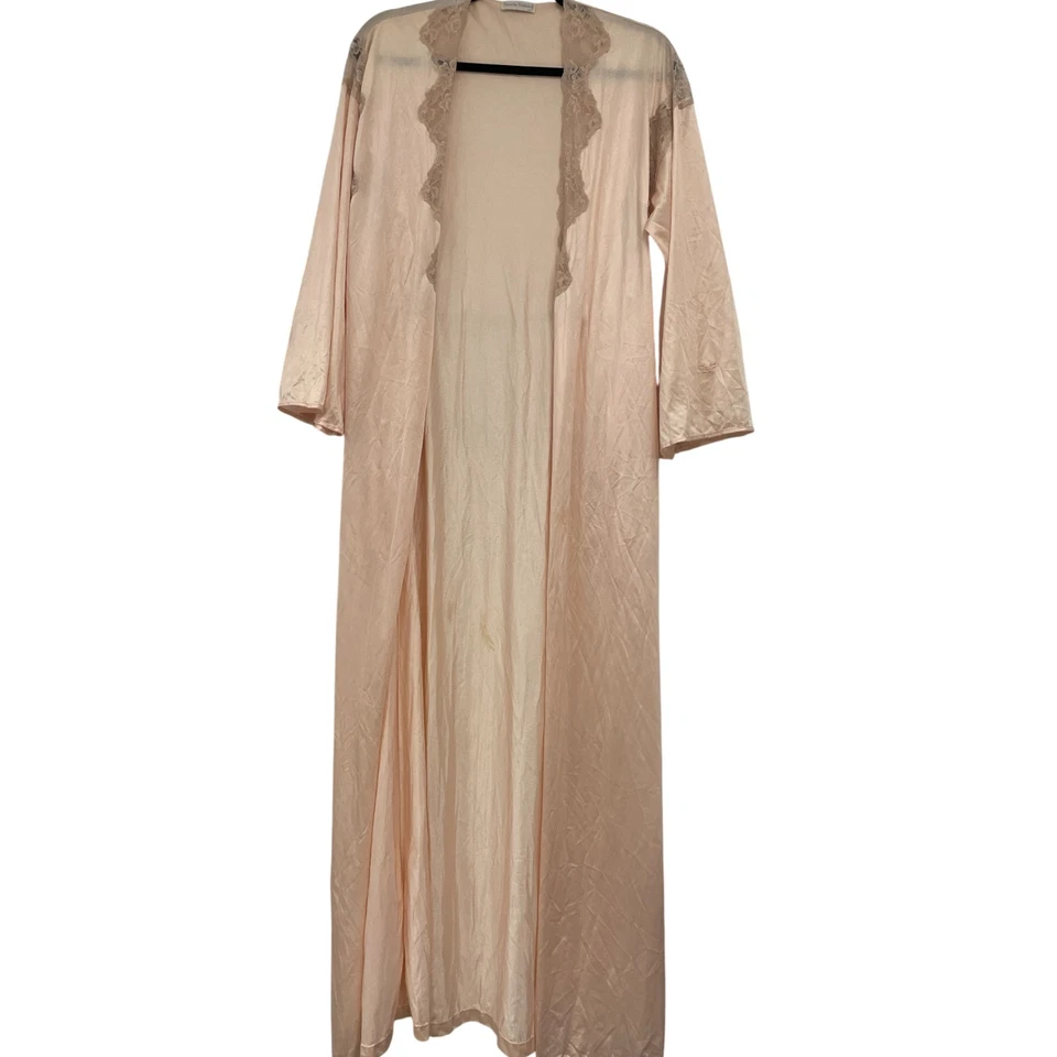 Vtg Diane Von Furstenberg Womens Nightgown Robe Peignoir Set Petite Peach Nylon - Image 3 of 4