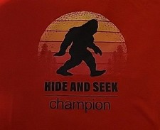 "Hide And Seek Champion" Bigfoot Women's Graphic Shirt, Size XL