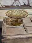 vintage Anchor Hocking Fairfield amber glass pedestal cake stand.