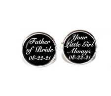 PERSONALIZED Wedding Date Father of the Bride Glass Metal Cufflinks Gift for Him
