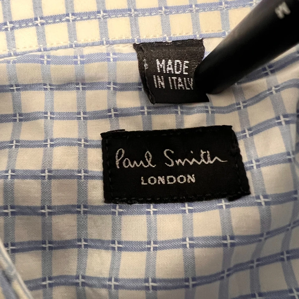 Camisa masculina Paul Smith 16/41 branca azul xadrez geométrica botão para baixo formal preppy - Imagem 4 de 4