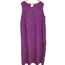 Vtg Plus Size Country Wear Casuals Woman Purple Linen Blend Floral 2X Maxi Dress