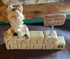 Blossom Bucket Cats Rule No Dogs Allowed Blocks Suzi Vintage Resin Figurine
