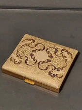 Vintage Marhill Fifth Avenue Gold-tone Leather Pillow Top Powder Compact 