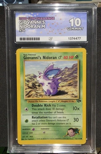 Pokémon Card Giovannis Nidoran 76/132 Gym Challenge ACE 10 Perfect Subgrades