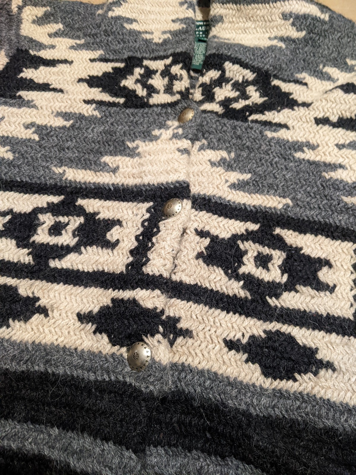 Ralph Lauren Aztec Southwestern Rare Wool and Alpaca Chunky Hand Knit Cardigan M image 4