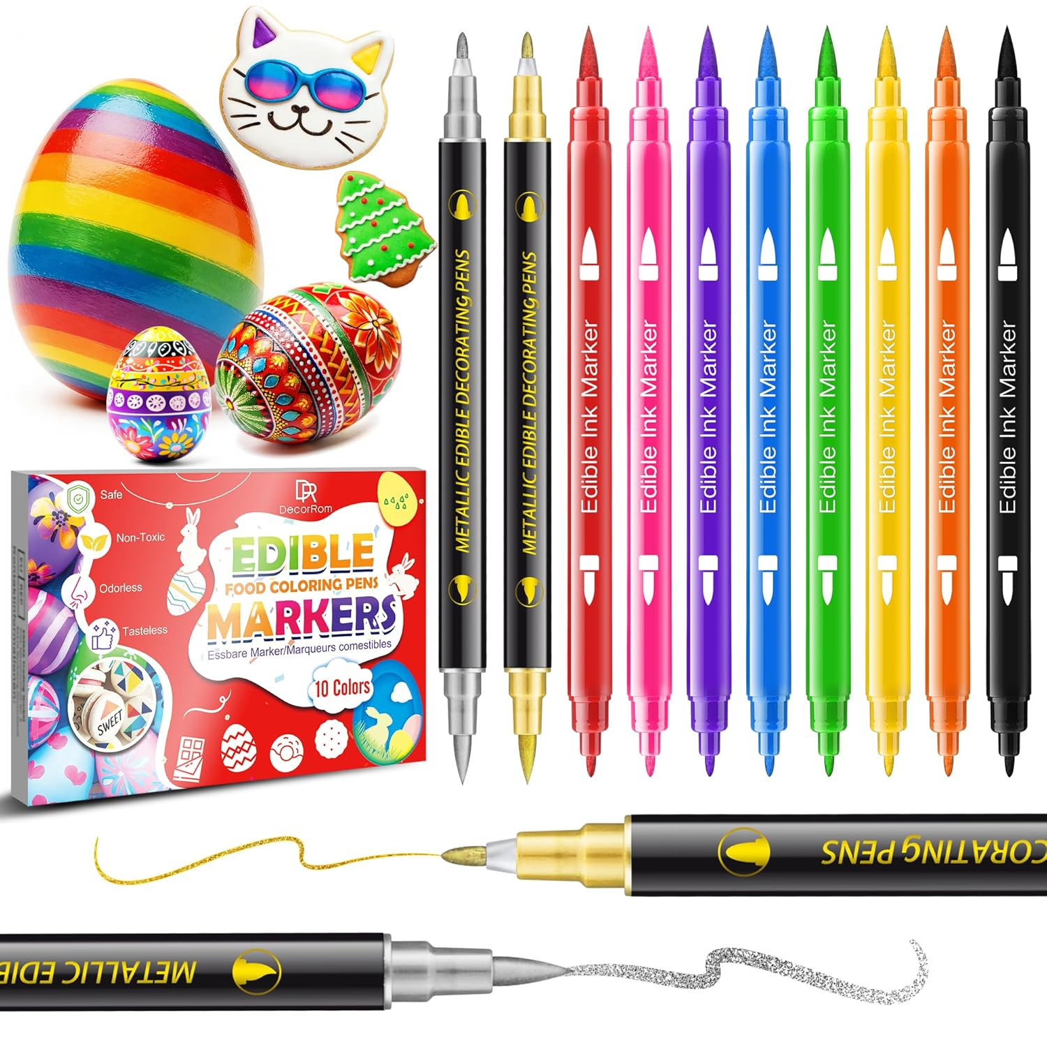 For Cookie Decorating, 10pcs Food Coloring Pens Double Side 
