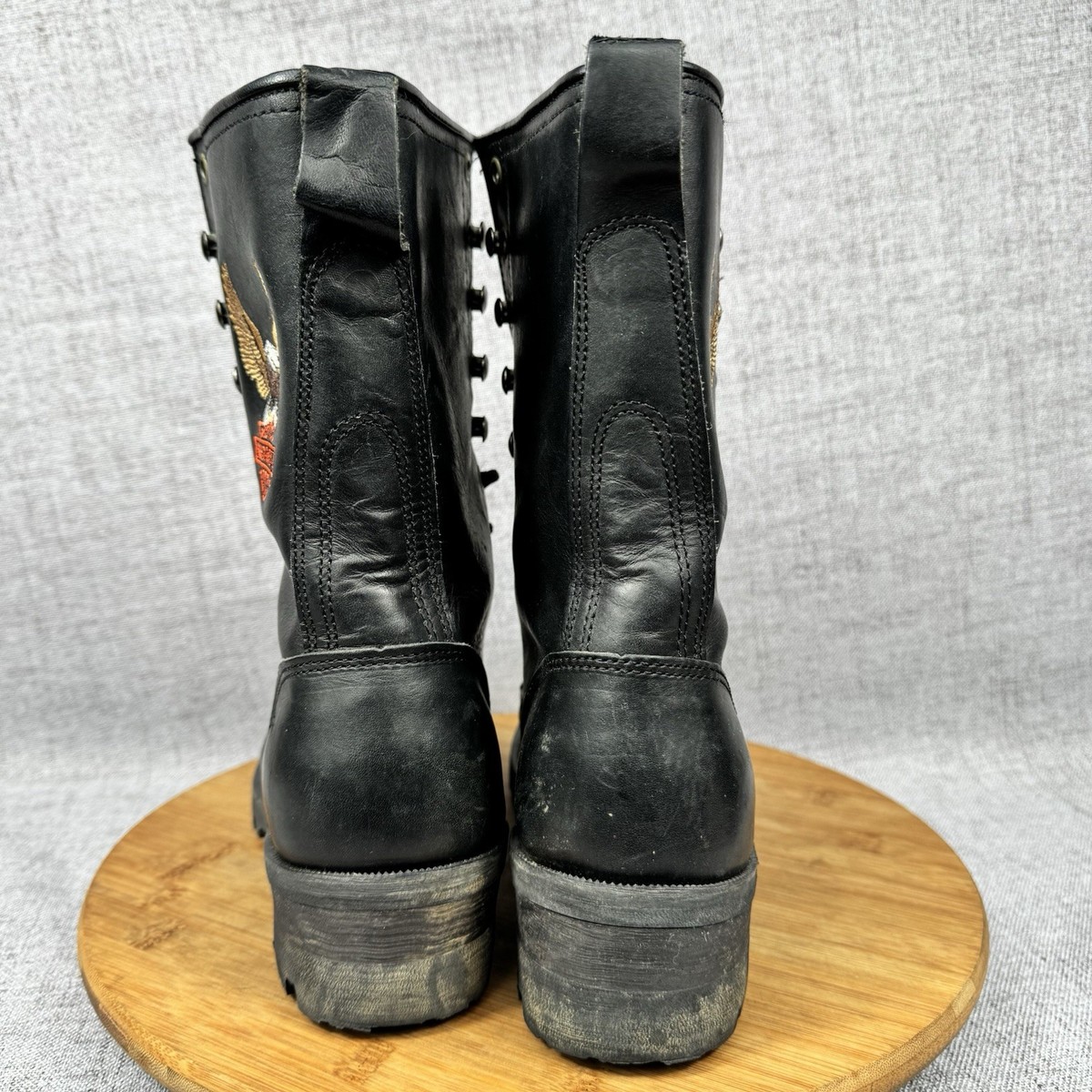 Harley-Davidson Black Leather Boots with Hog Embroidered design size Men’s 8 Harley Davidson biker boots – 8Ball Custom Vintage main image 3