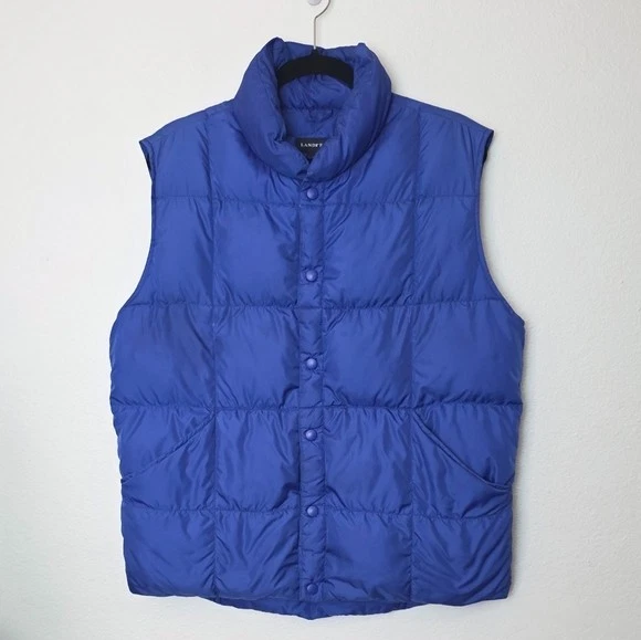 Lands' End Men's Size Medium Blue Down Filled Snap Front Puffer Vest Outdoor