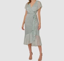 Adrianna Papell Women's Blue Metallic Sheer Cocktail and Party Dress Size 14