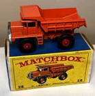 Vintage 1960' MATCHBOX Lesney #28 MACK DUMP TRUCK Red Hubs in Original Box