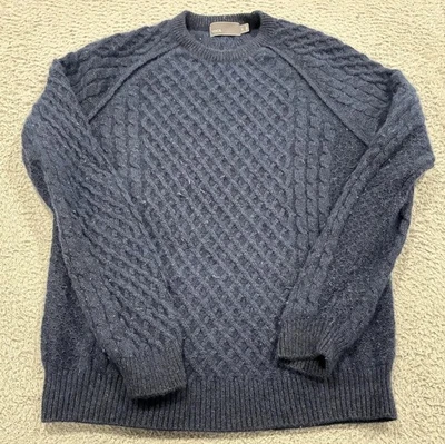 Vince Sweater Mens Medium Blue Wool Cashmere Cable Knit Raglan Crewneck Pullover