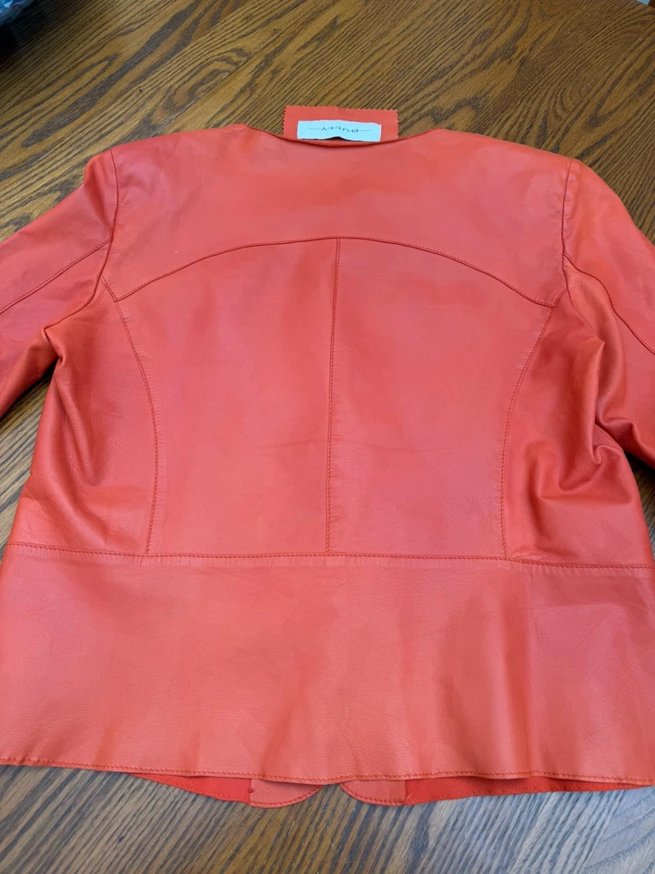 Blazer Chaqueta Italiana Cuero Coral Naranja It 44 Petite Foto 2 de 4