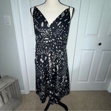 GAP Black and Cream Flowy pockets Midi Dress adjustable straps Zip light size 14