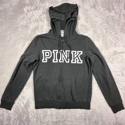 PINK Victoria's Secret Hoodie Womens XS Black Fleece Lined Stretchy Full Zip