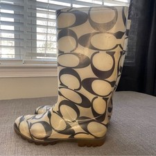 Coach Black and White Patterned Rubber Rain Boots Size 11